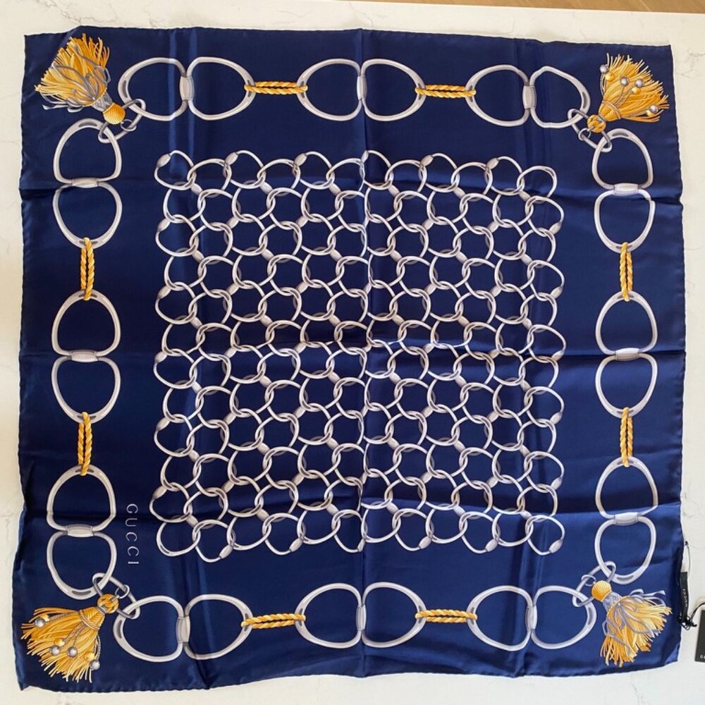 Gucci Navy Silk Scarf NWT